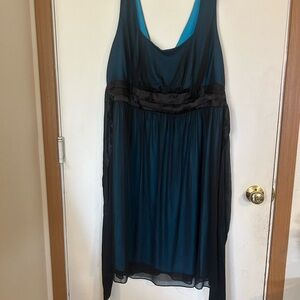 Blu Sage Y2K whimsy Goth size 20 baby doll tie, bag, blue and black dress
